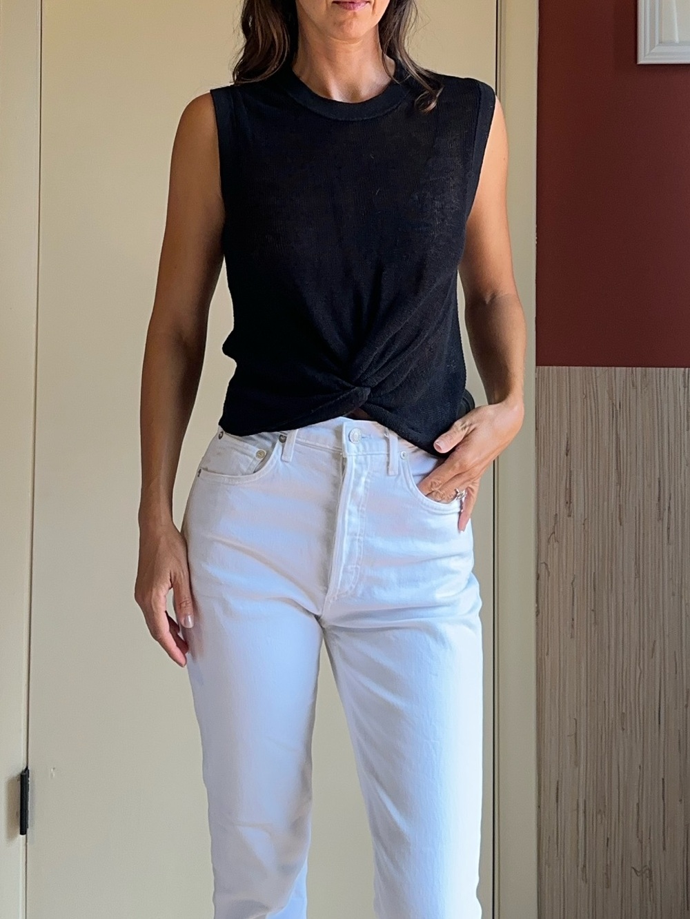 Veronica Beard Black Knit Twist Front Tank